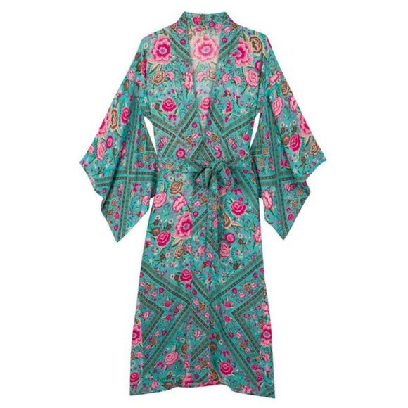 Spell & The Gypsy Babushka Turquoise Maxi Kimono Robe OS b225e - Picture 7 of 13